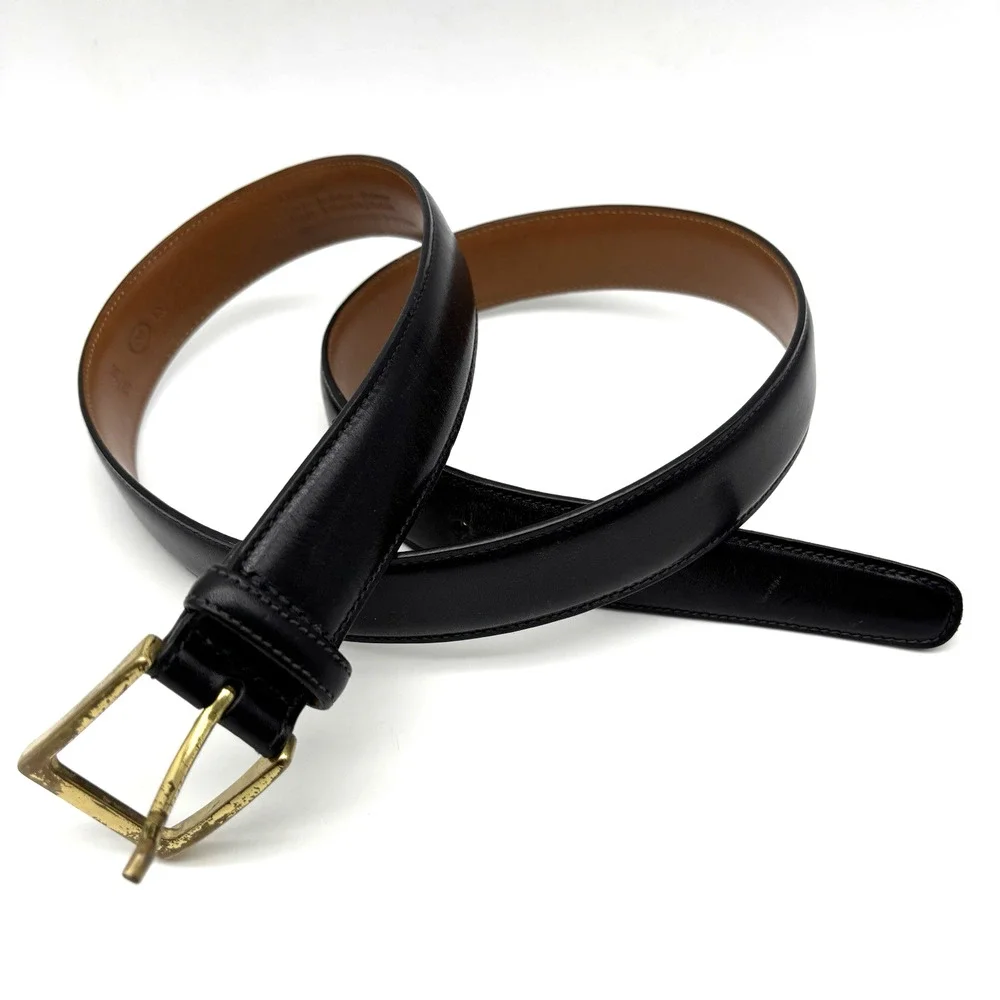 Vintage Trafalgar 1716 Cortina Black Leather Bass Buckle Belt 36 Handmade in USA